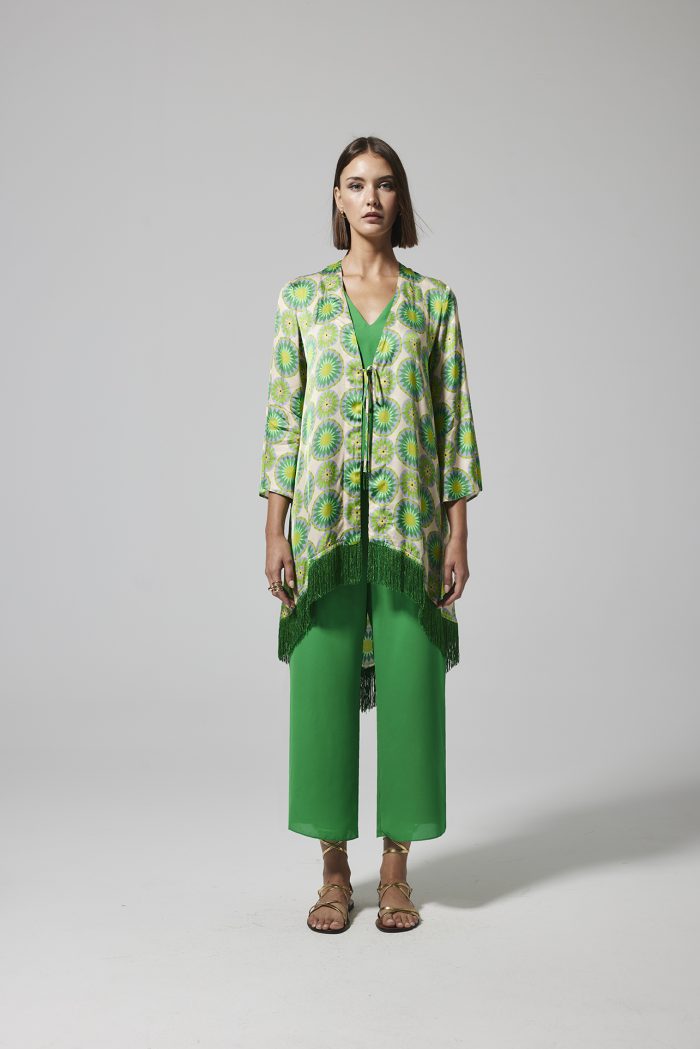 kimono estampado verde