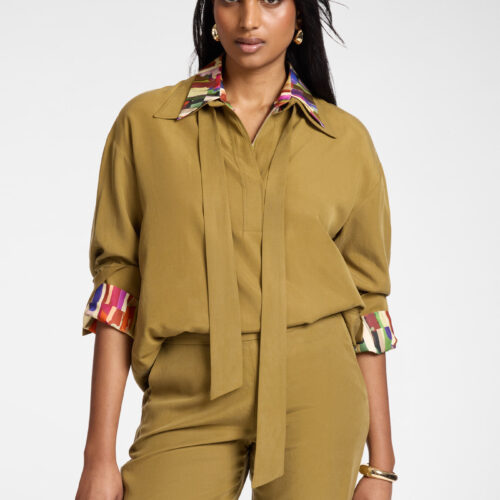 Camisa oversize kaki claro tallas grandes Elena Miró