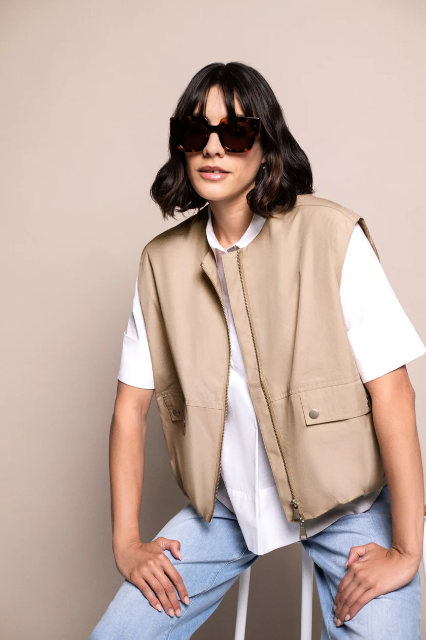 Chaleco abullonado camel tallas grandes