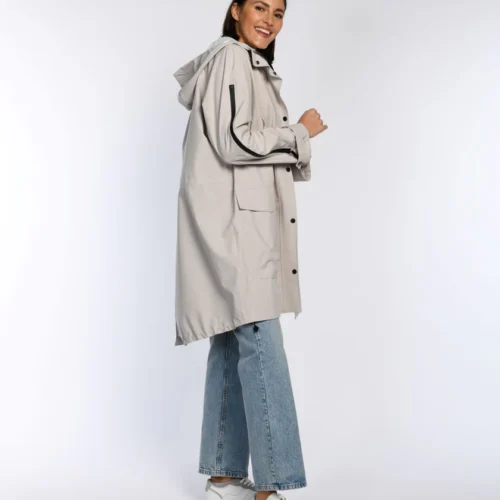 Parka larga tejido impermeable beige talla grande