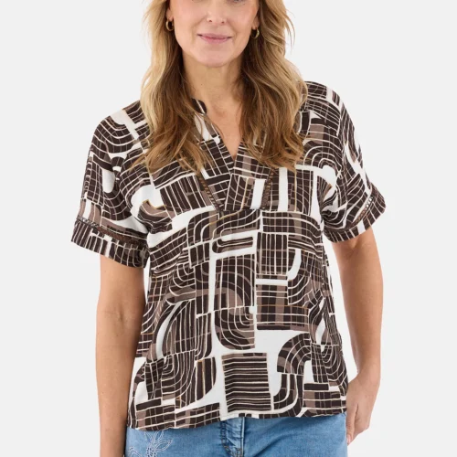 Blusa manga corta estampado marrón tallas grandes