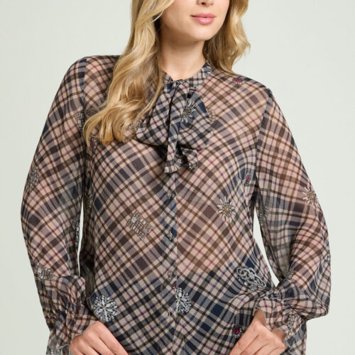 Blusa de gasa de cuadros mujer talla grande