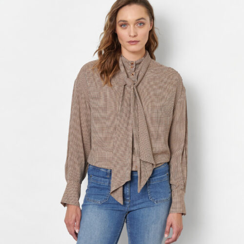 Blusa pata de gallo marrón lazada