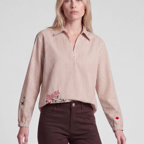 camisa de rayas camel bordados color