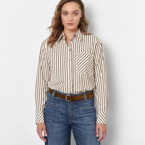 camisa rayas beige camel