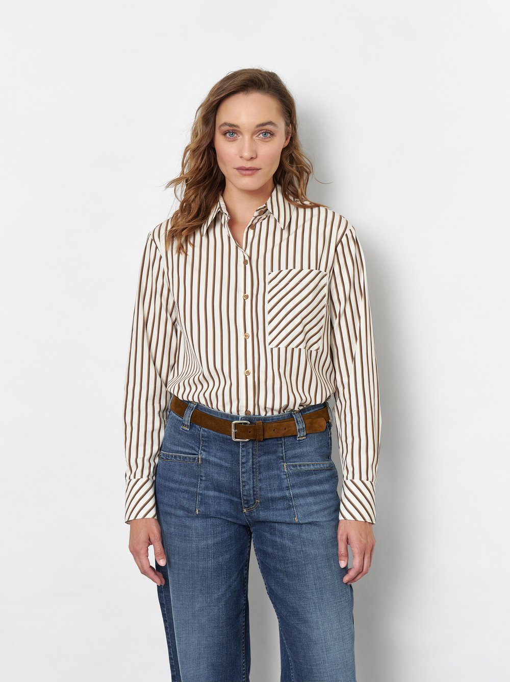 camisa rayas beige camel