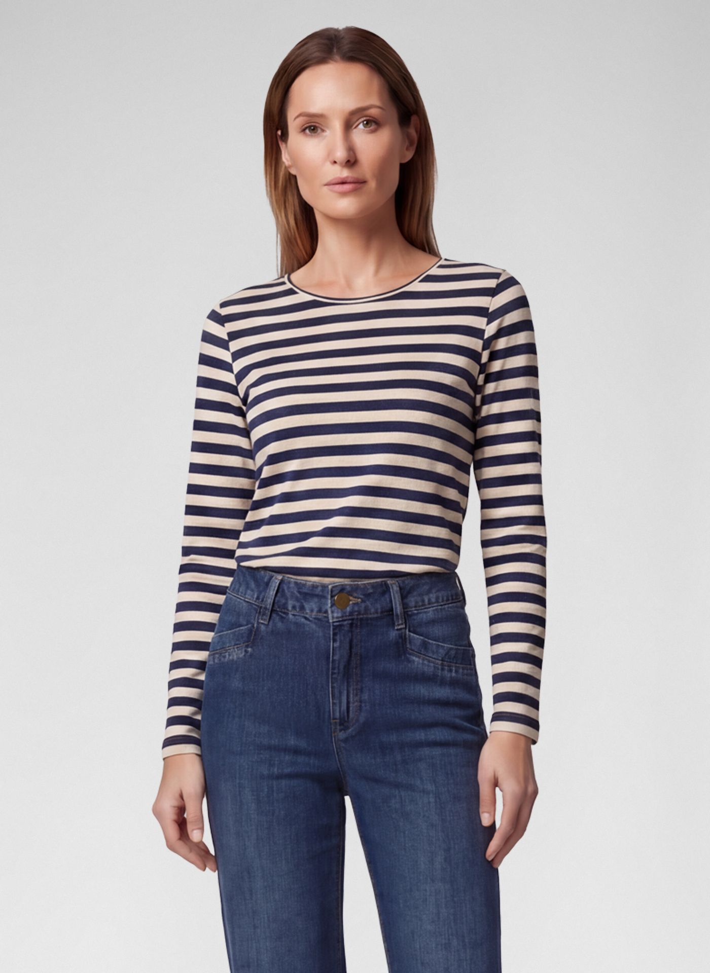 camiseta rayas marino y beige