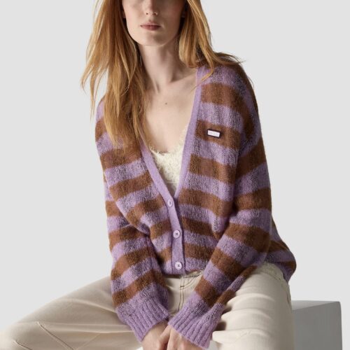 Cárdigan rayas lila camel