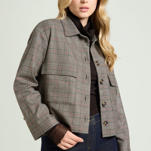 chaqueta cuadros verdes y marrón