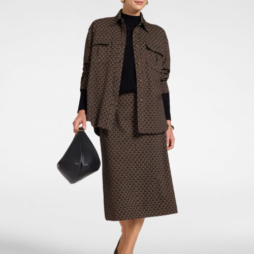 Chaqueta tejido jacquard estampado marrón y negro